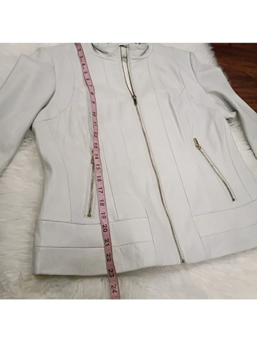 Wilsons Leather M Buttersoft Womens Slate White Clean Preppy Jacket Zip Pockets - Picture 10 of 16